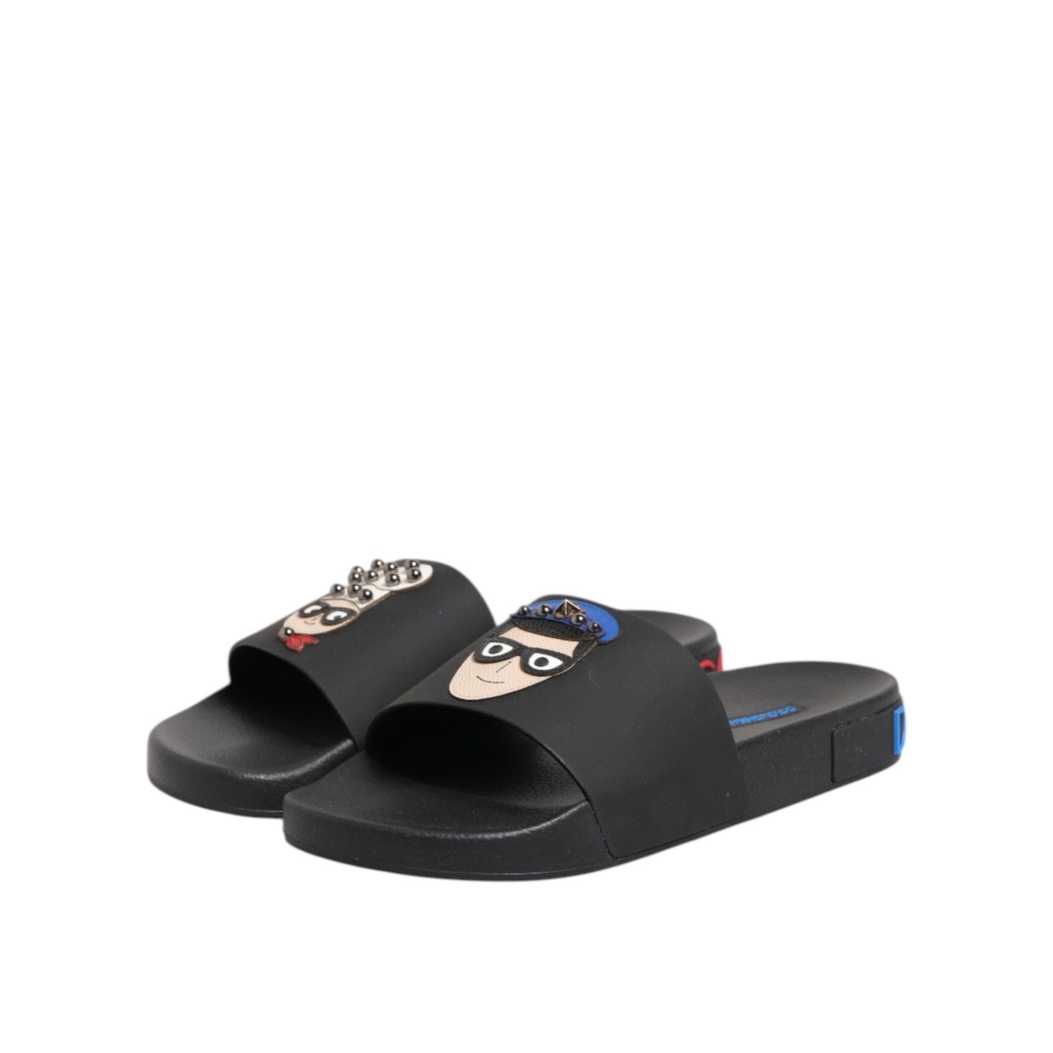 Dolce & Gabbana Black Leather Slides Flats Beachwear Shoes