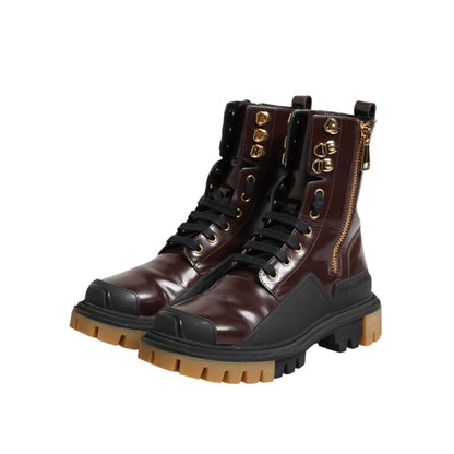 Dolce & Gabbana Maroon Leather Mid Calf Biker Boots Shoes