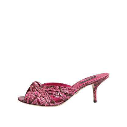 Dolce & Gabbana Pink Leather Heels Slides Sandals Shoes