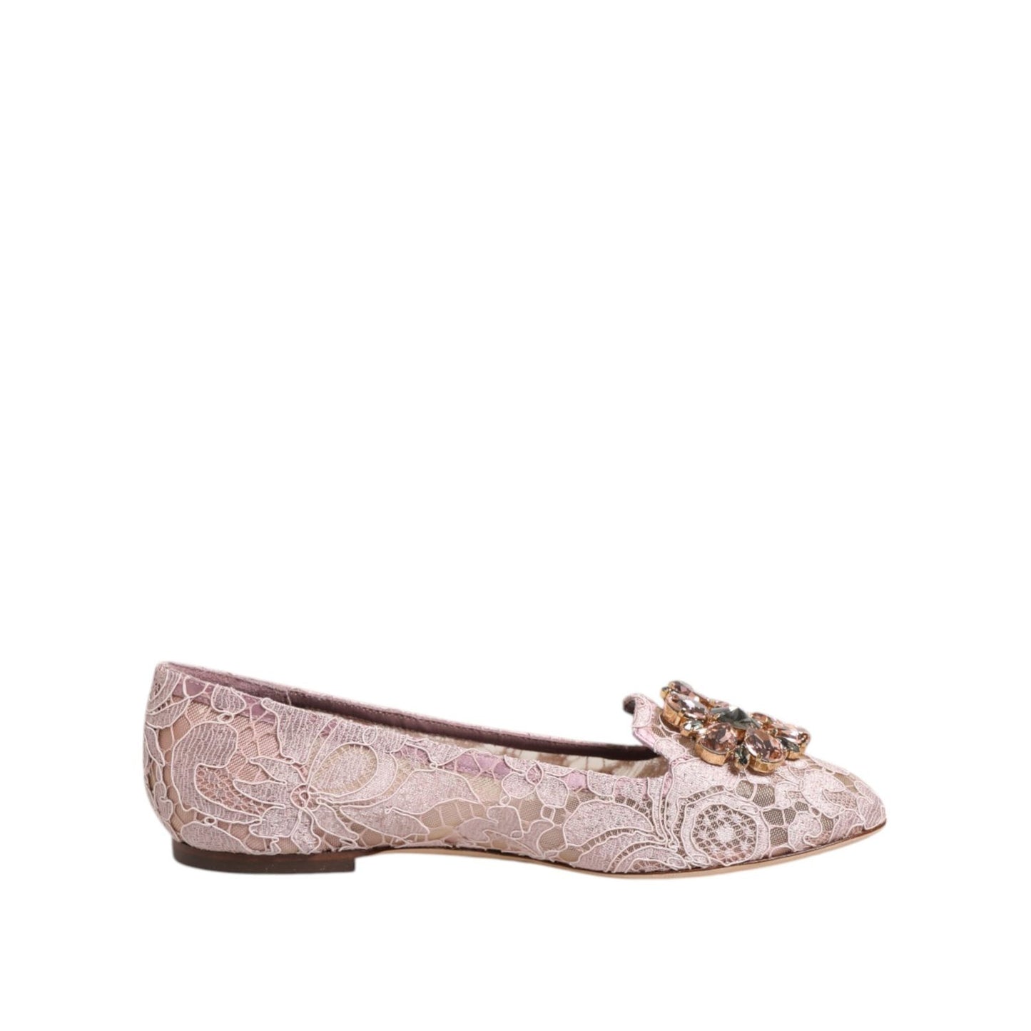 Dolce & Gabbana Pink Taormina Lace Crystals Flats Shoes