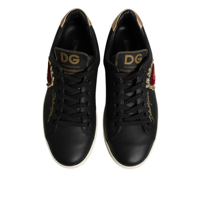 Dolce & Gabbana Black Leather Sacred Heart Sneakers Shoes