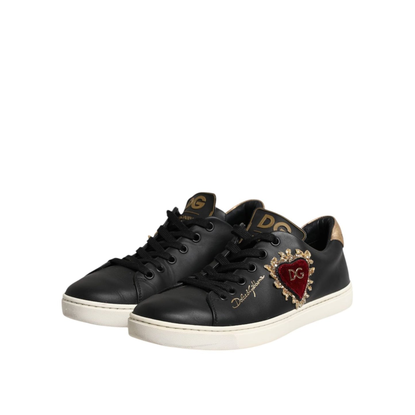 Dolce & Gabbana Black Leather Sacred Heart Sneakers Shoes