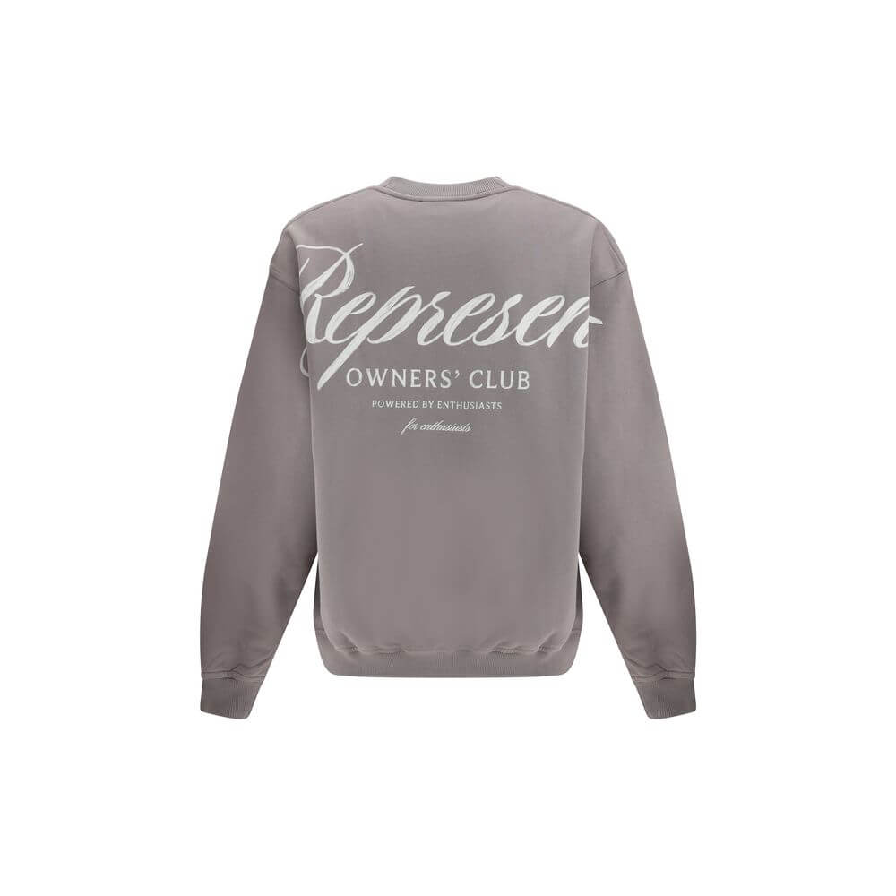 Represent Gray Cotton Sweatshirt with logo, crew neck, ribbed hem and cuffs, perfect urban casual wear, AW25 collection.