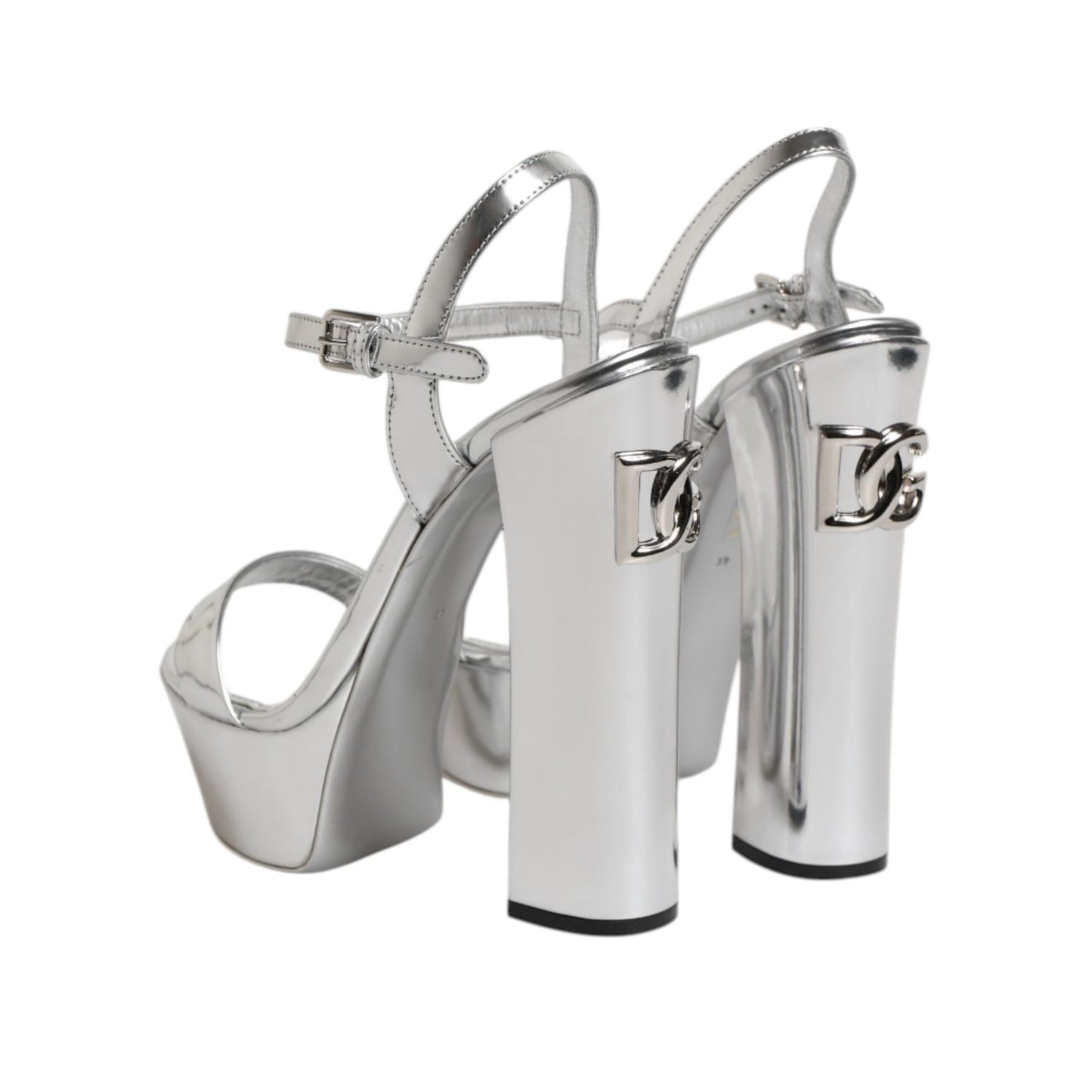 Dolce & Gabbana Silver Leather Platform Keira Sandals Shoes