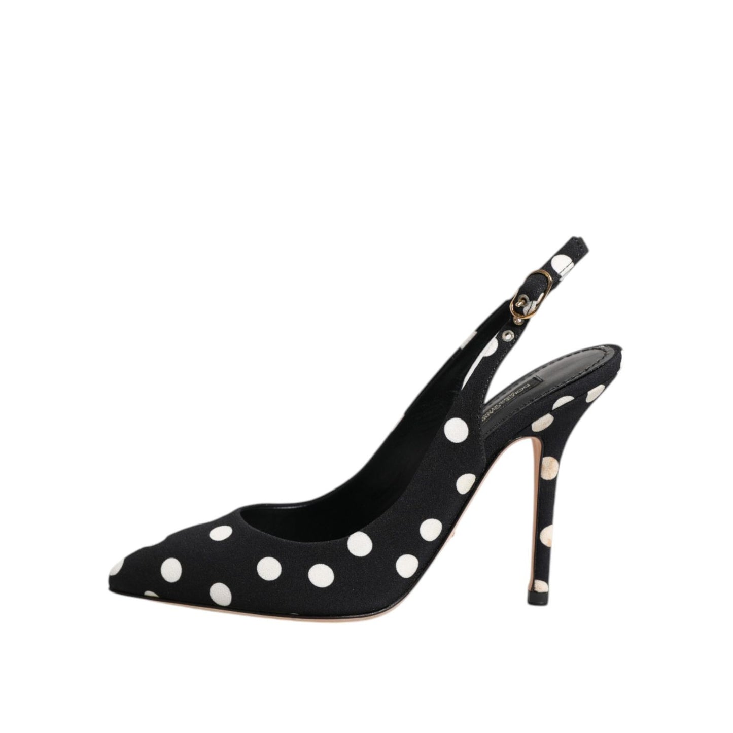 Dolce & Gabbana Black White Dotted Stiletto Slingback Shoes