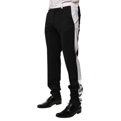 Dolce & Gabbana Black White Stripe Wool Men Trouser Pants