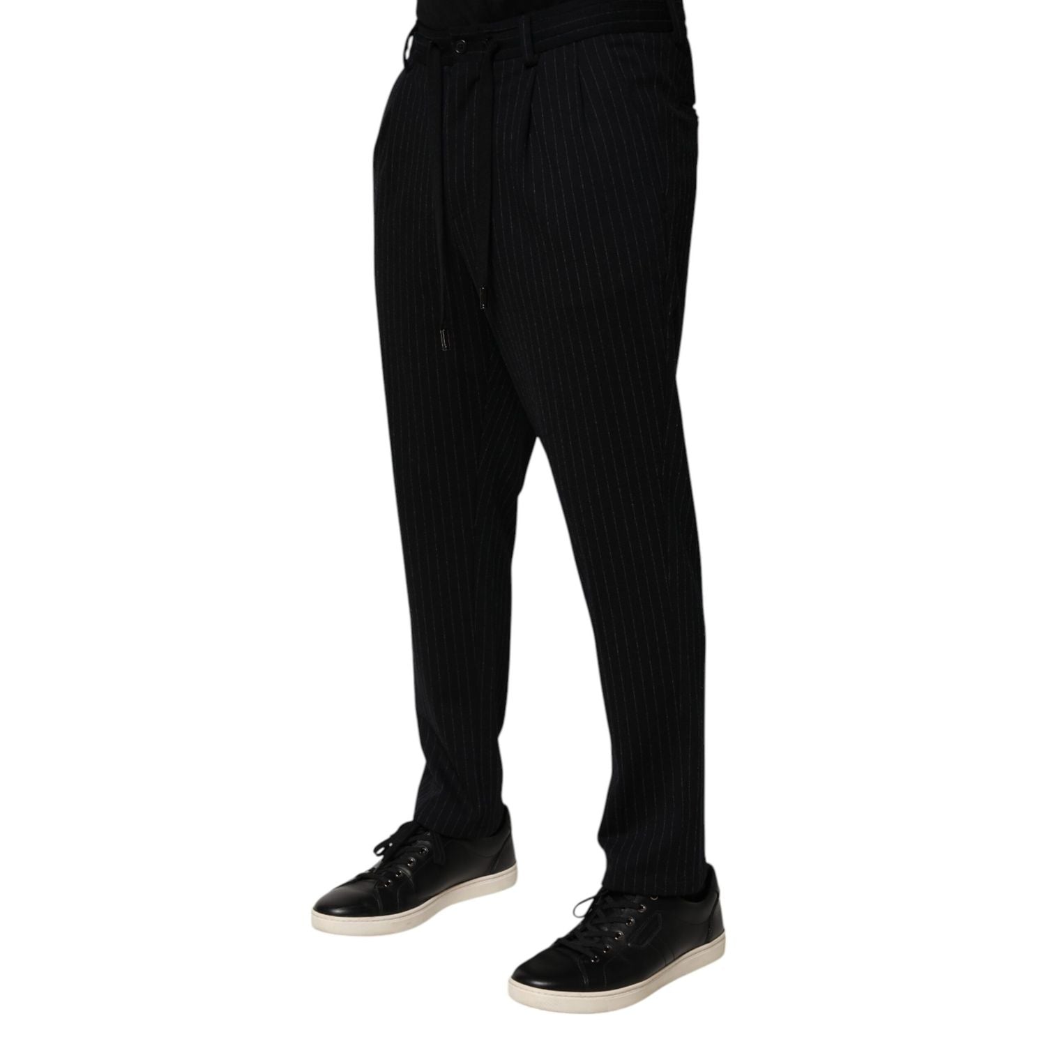 Dolce & Gabbana Black Stripes Viscose Skinny Dress Men Pants