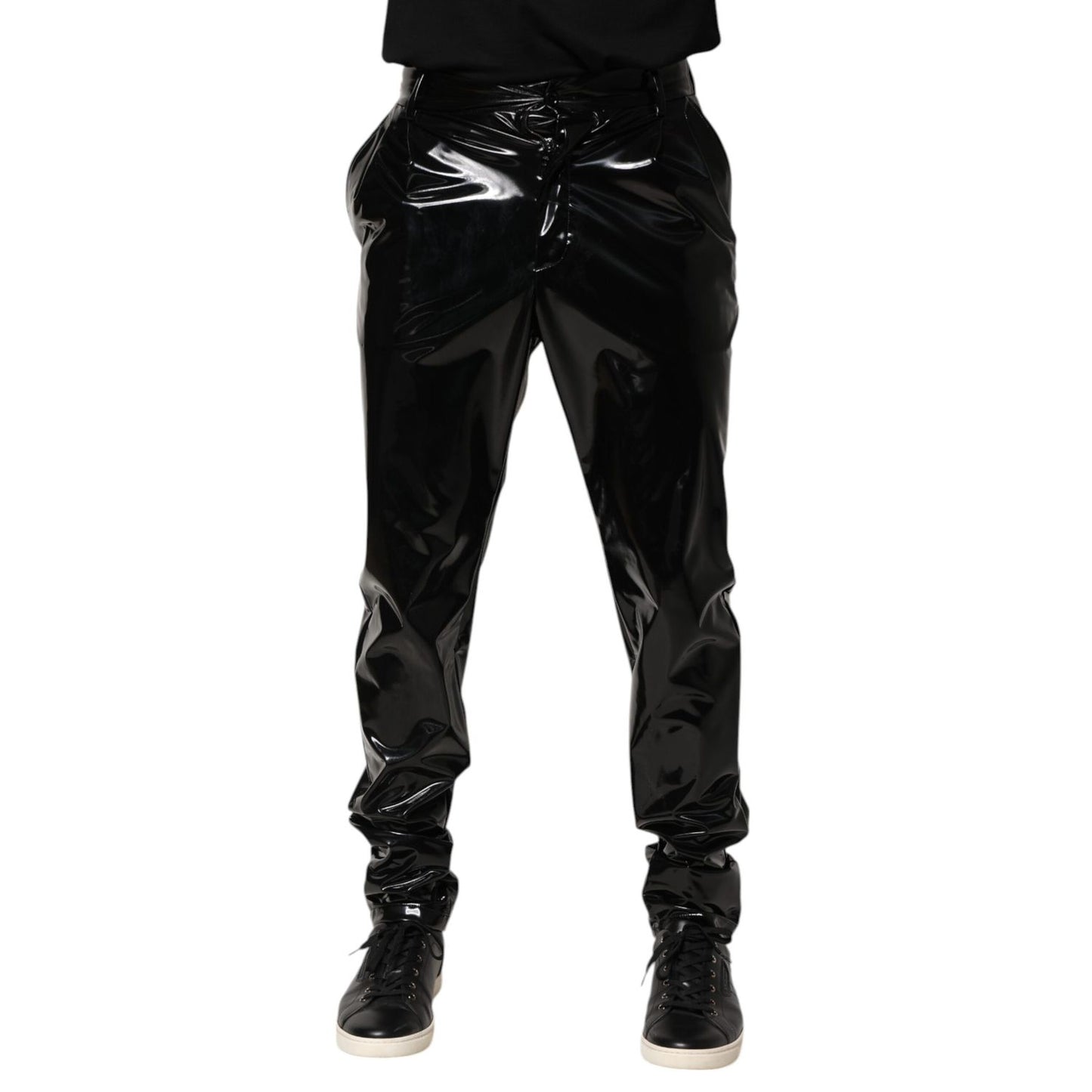 Dolce & Gabbana Black Polyester Mid Waist Men Trouser Pants