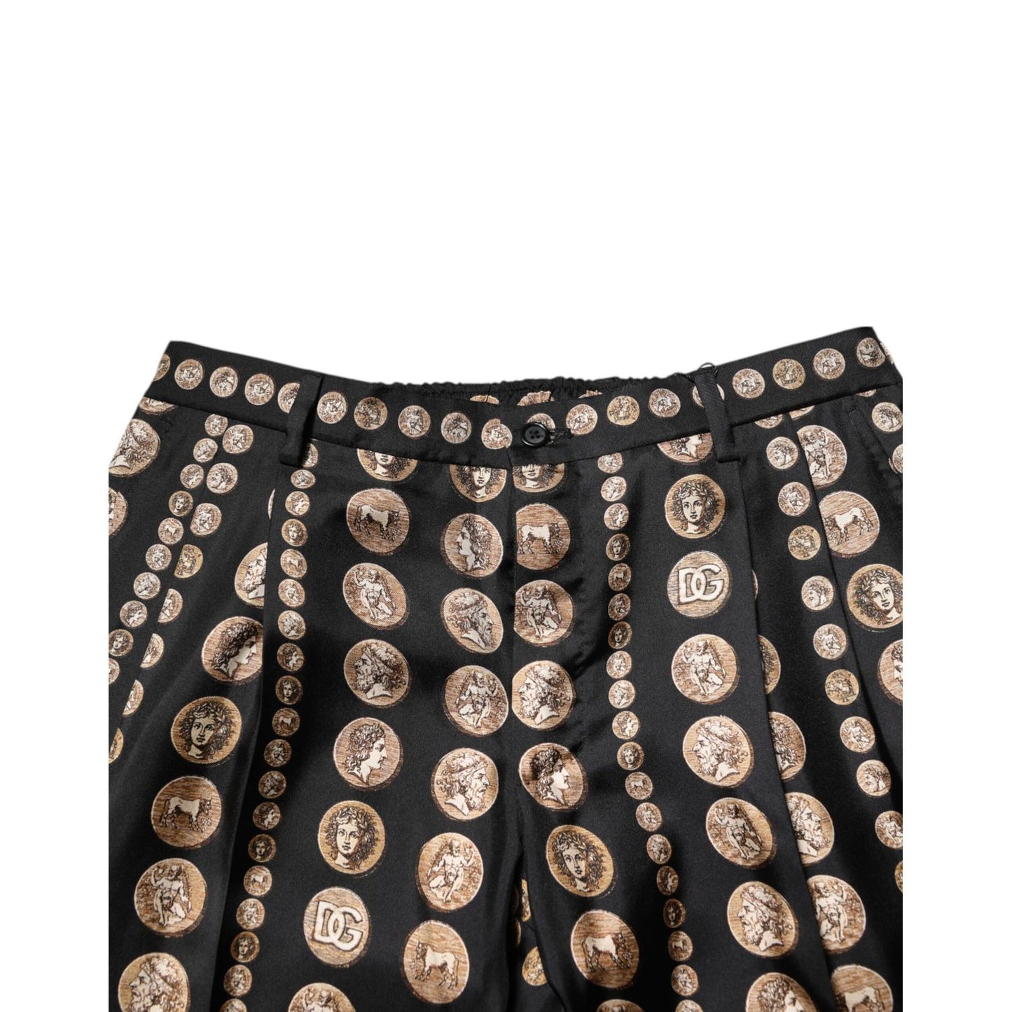 Dolce & Gabbana Black Coin Print Silk Skinny Men Trouser Pants