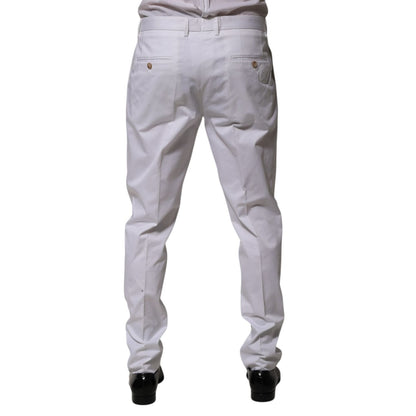 Dolce & Gabbana White Cotton Dress Slim Formal Trouser Pants