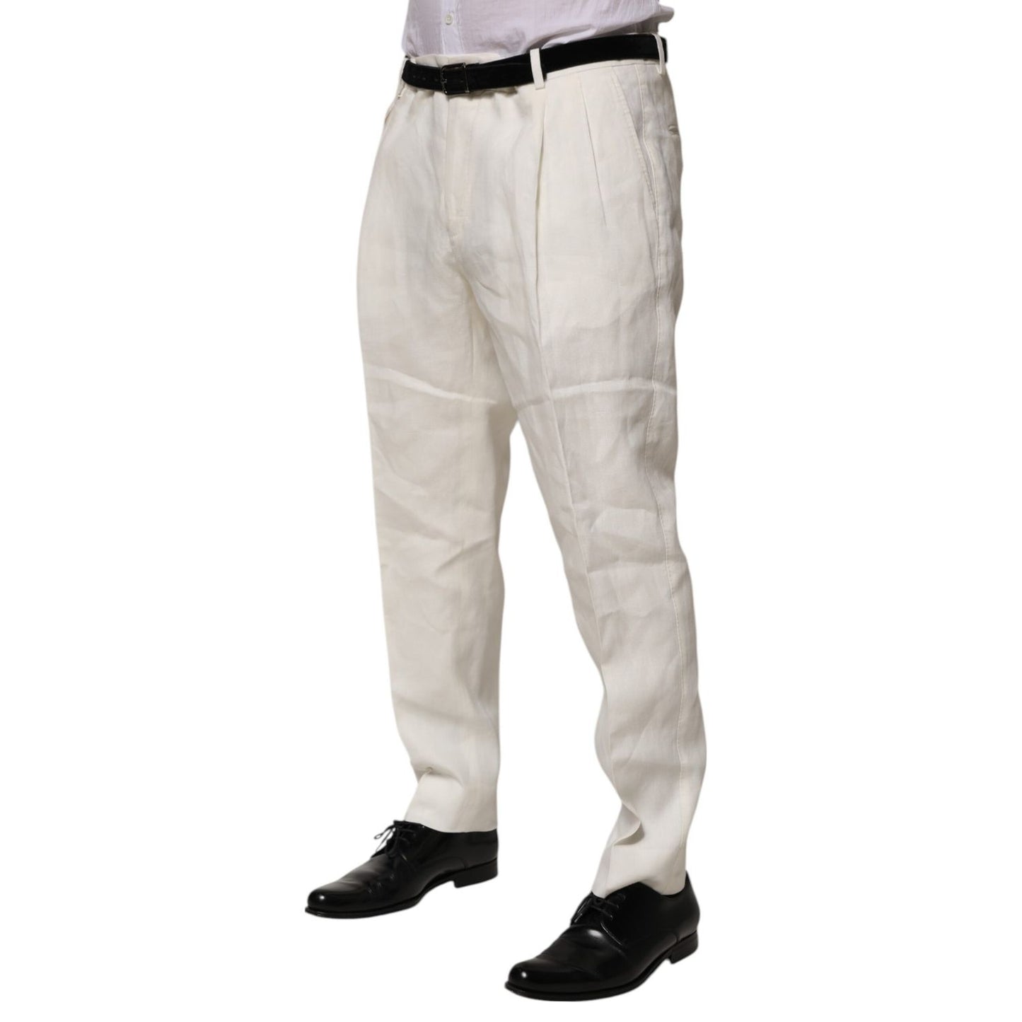 Dolce & Gabbana Cream Linen Dress Slim Formal Trouser Pants
