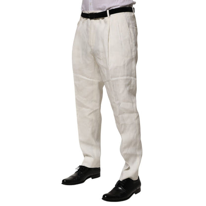 Dolce & Gabbana Cream Linen Dress Slim Formal Trouser Pants