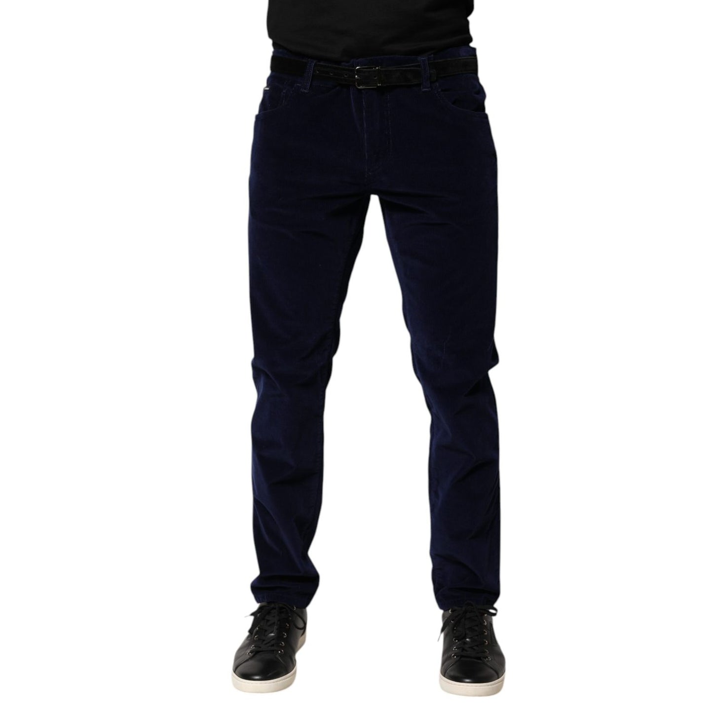 Dolce & Gabbana Navy Blue Cotton Tapered Formal Trouser Pants