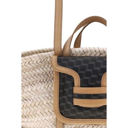 Pierre Hardy Beige Raffia Shoulder Bag with tan leather accents and internal pouch for organization.