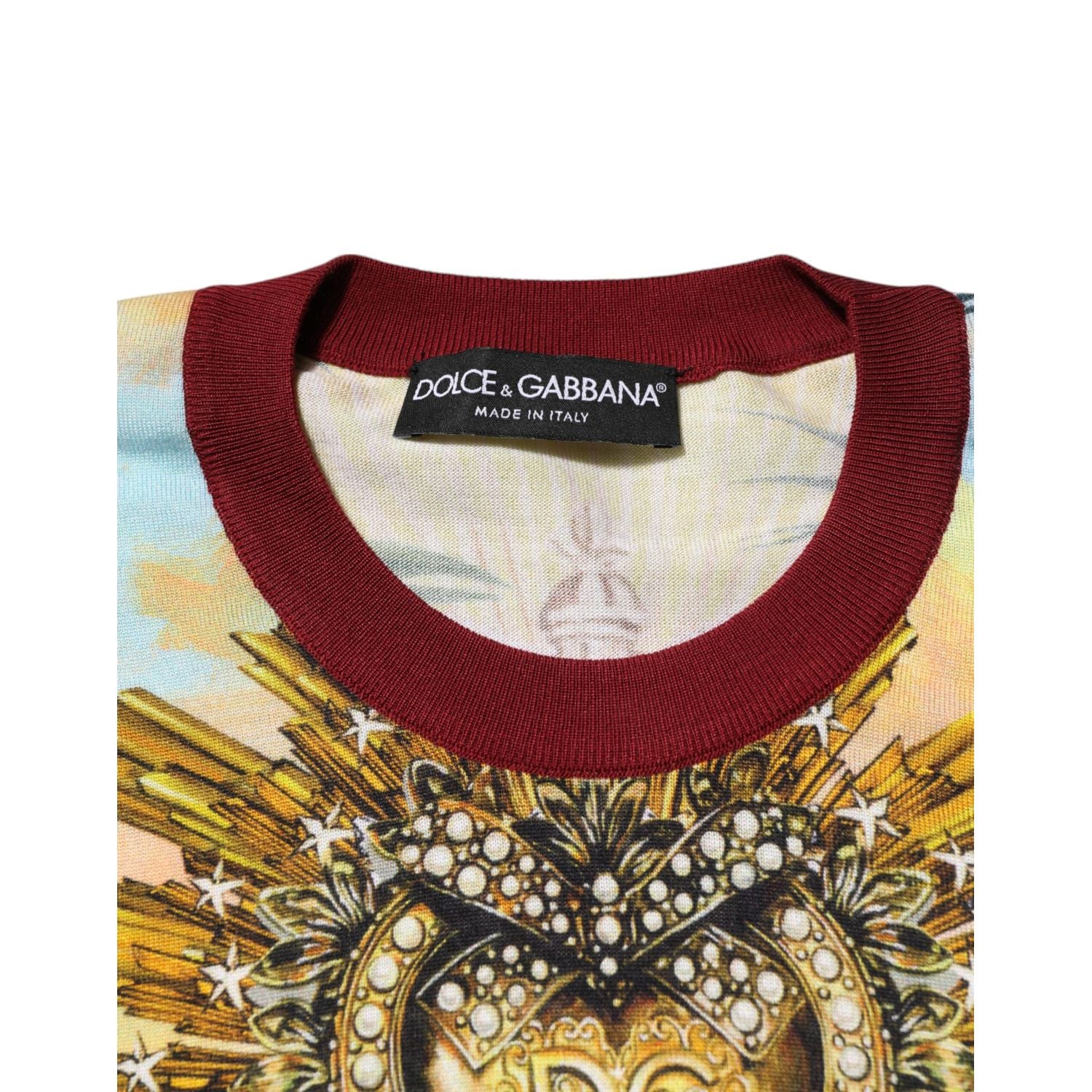 Dolce & Gabbana Tropical Heart Crown Silk Pullover Sweater