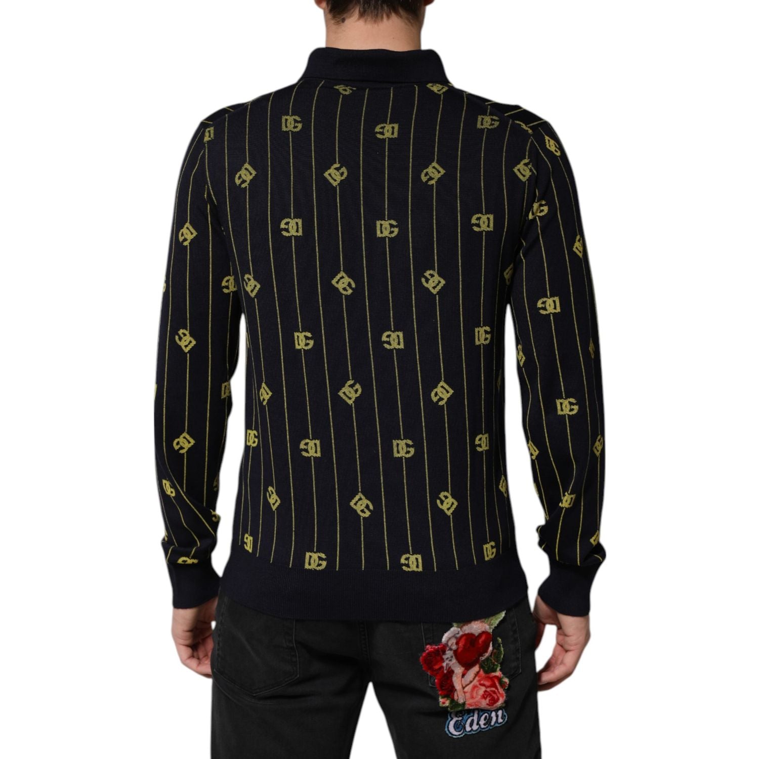 Dolce & Gabbana Black Logo Jacquard Knitted Polo Shirt T-shirt