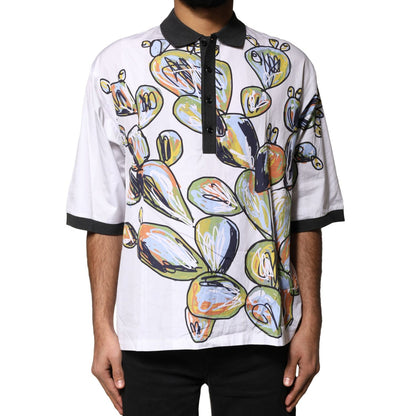 Dolce & Gabbana White Sketch Print Oversized Mens Polo T-shirt