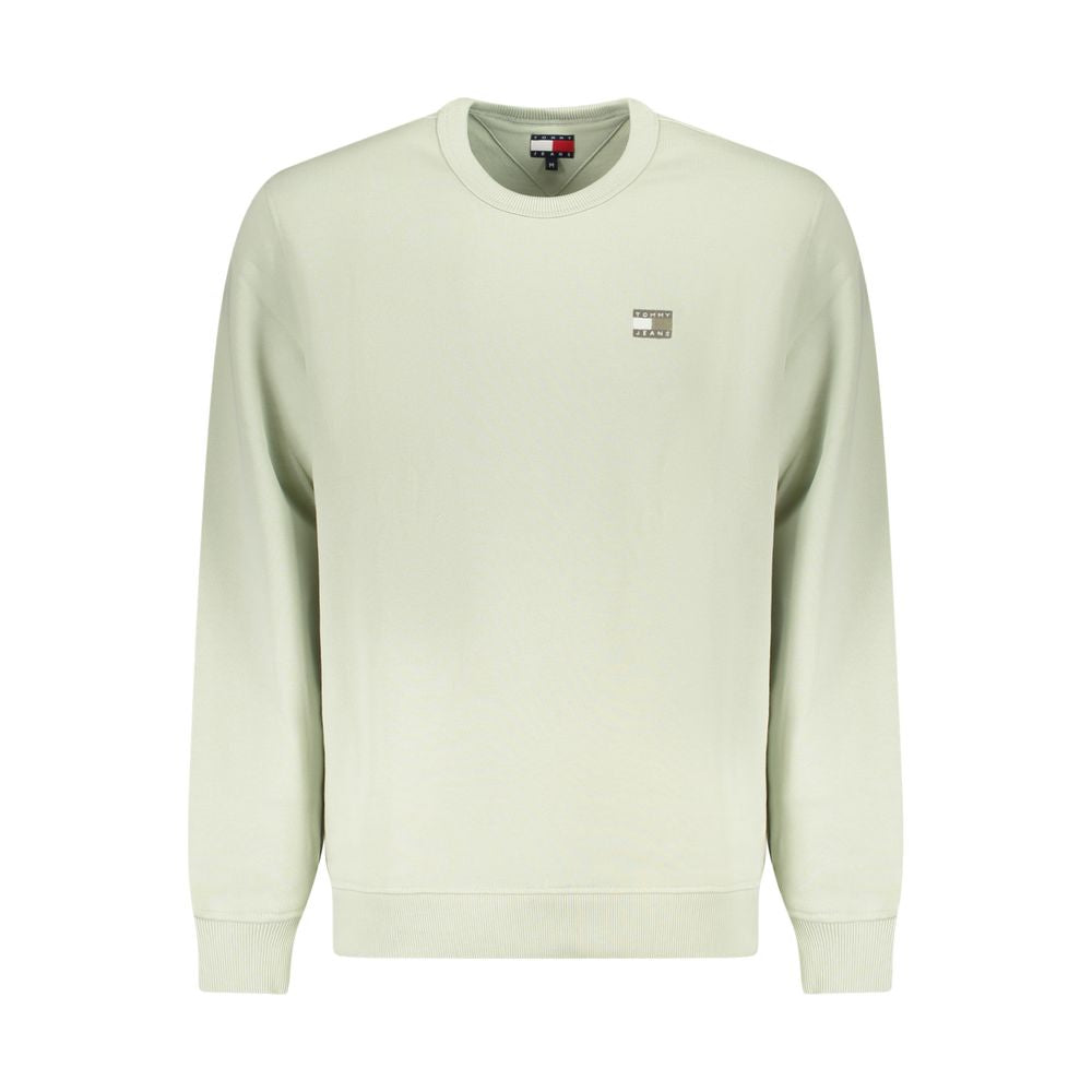 Tommy Hilfiger Green Cotton Men Sweater with crew neck and applique logo, eco-friendly long-sleeve with brushed texture.