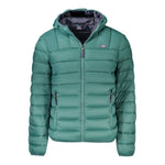 Norway 1963 Green Polyamide Men Jacket with hood and zip front, featuring blue accents and applique logo.