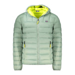 Norway 1963 Green Polyamide Men Jacket featuring yellow accents, hood, and zip closure. Durable, stylish outerwear for modern men.