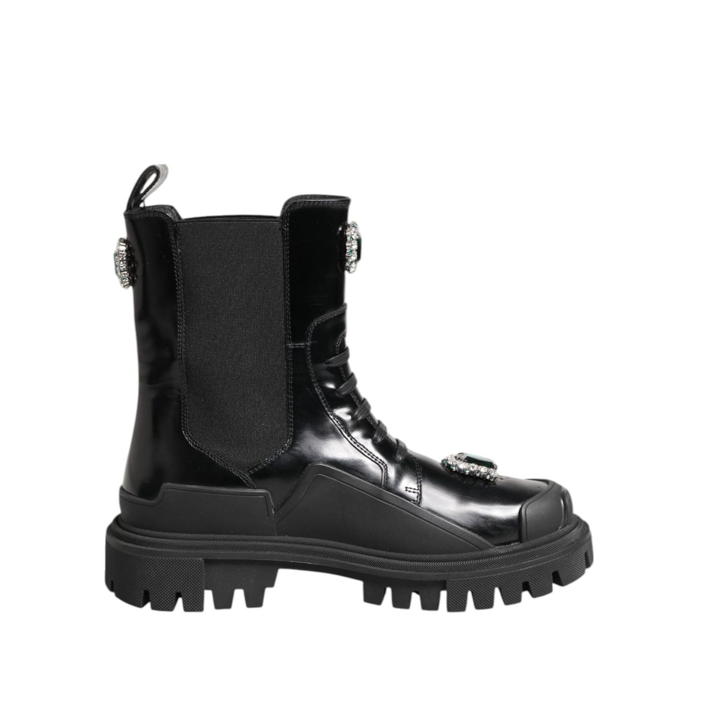 Dolce & Gabbana Black Crystal Embellished Combat Boots Shoes