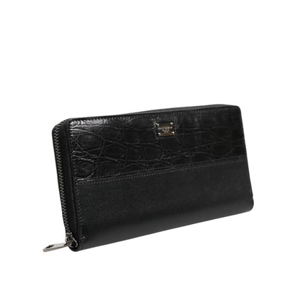 Dolce & Gabbana Black Leather Logo Plaque Zip Around Continental Wallet