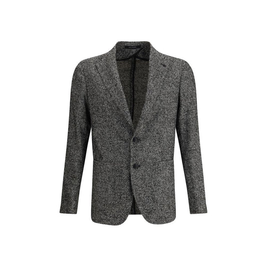 Tagliatore Gray Wool Blazer with classic lapel and button closure, featuring sophisticated textured weave for a formal look.