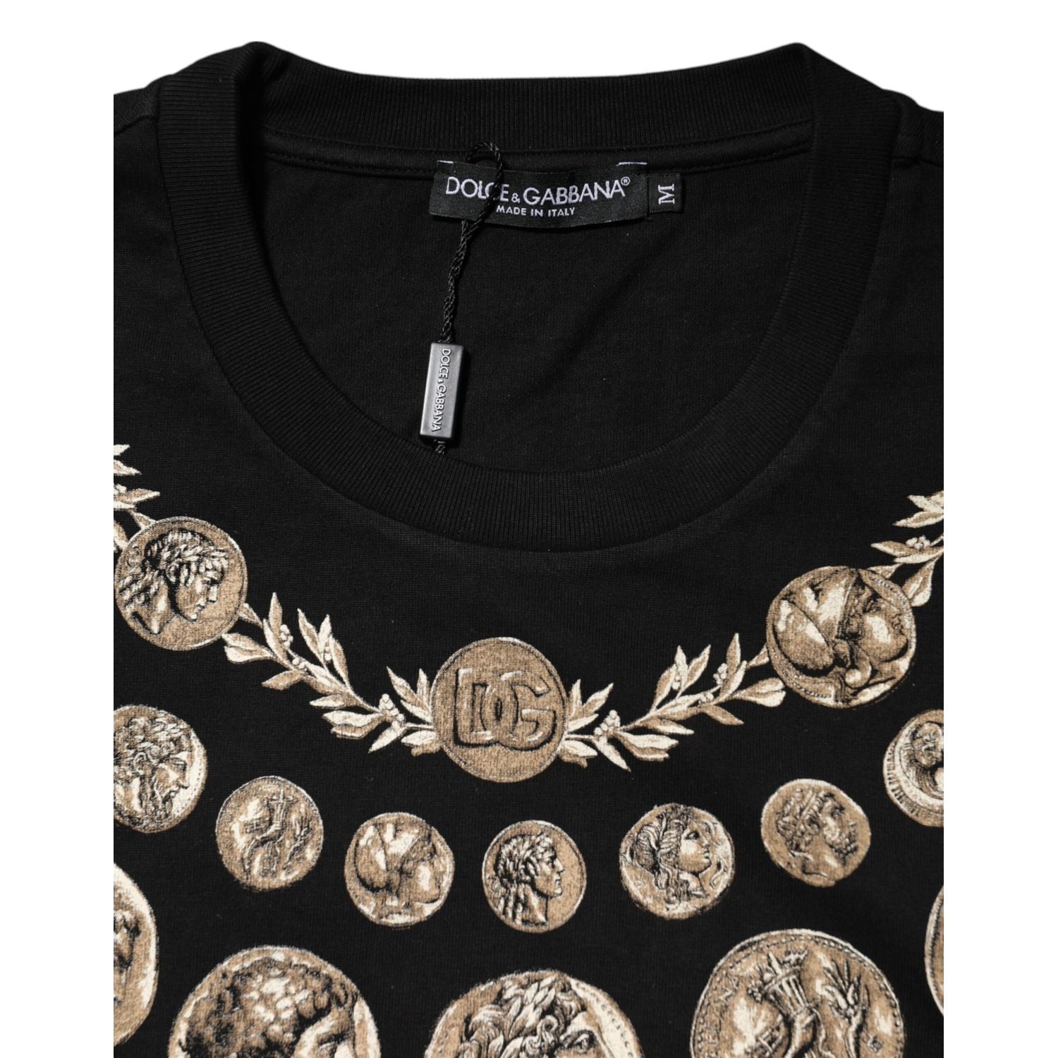 Dolce & Gabbana Black Coin Print Cotton Crew Neck T-shirt