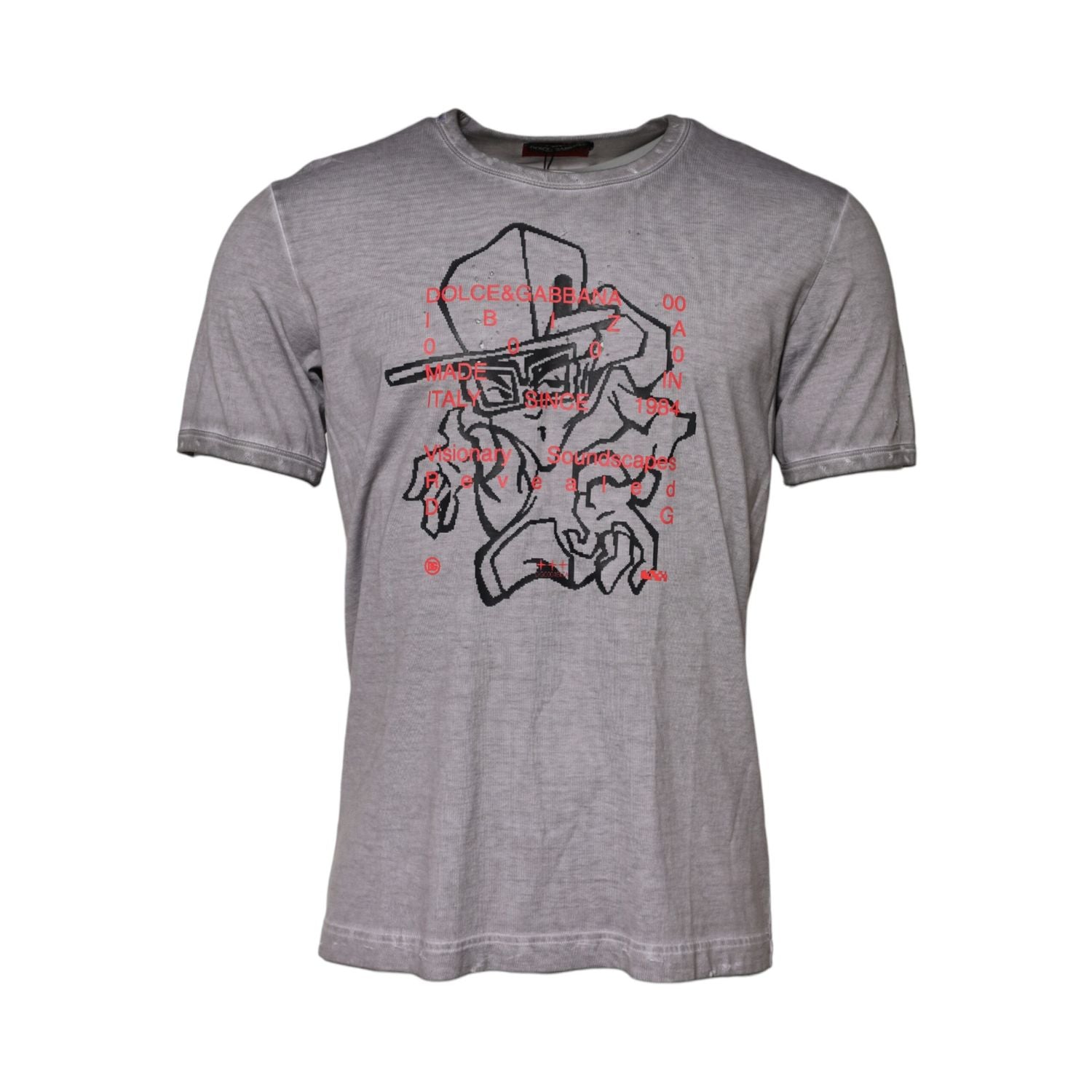 Dolce & Gabbana Gray Graphic Print Cotton Crew Neck T-shirt