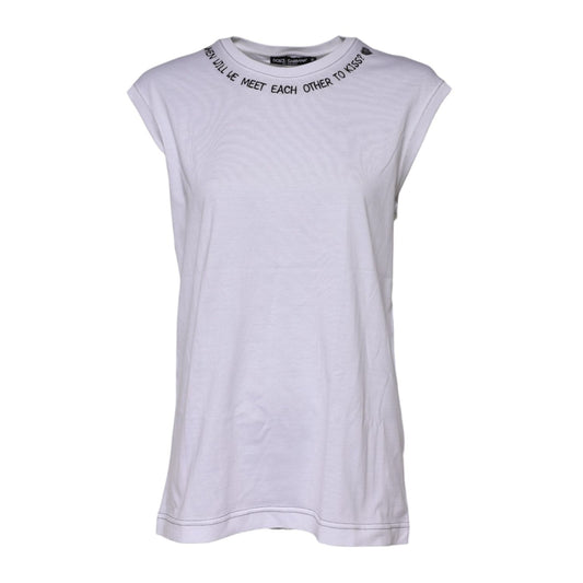 Dolce & Gabbana White Cotton Sleeveless Printed Tank T-shirt TSH90620-36