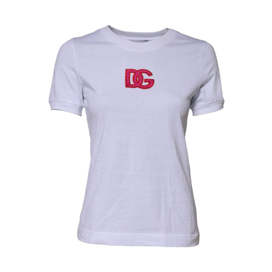 Dolce & Gabbana White Cotton DG Logo Embroidery Top T-shirt TSH90677-38