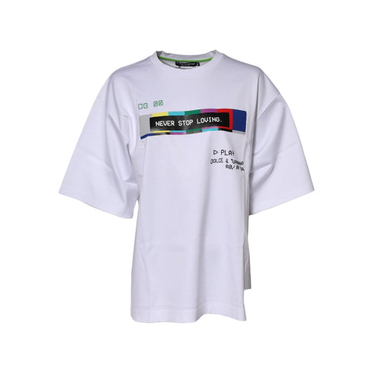 Dolce & Gabbana White Cotton Printed Short Sleeves T-shirt TSH90678-40