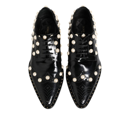 Dolce & Gabbana Black Leather Faux Pearl Dress Broque Shoes