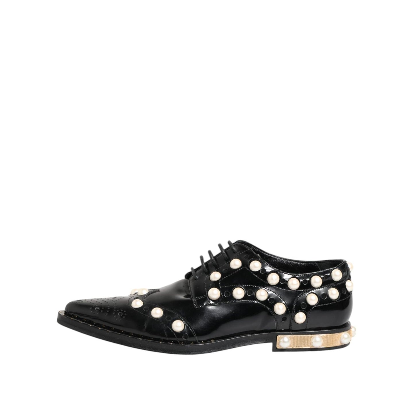 Dolce & Gabbana Black Leather Faux Pearl Dress Broque Shoes