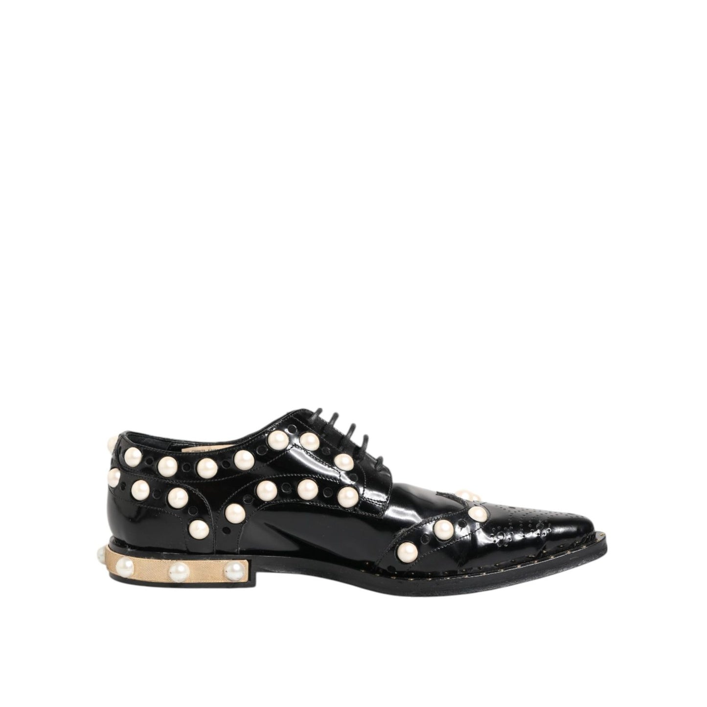 Dolce & Gabbana Black Leather Faux Pearl Dress Broque Shoes