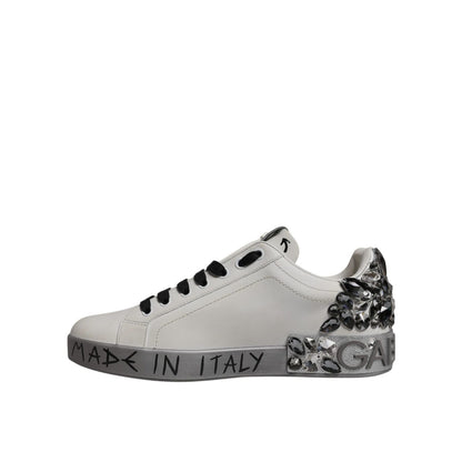Dolce & Gabbana White Crystal Logo Portofino Sneakers Shoes
