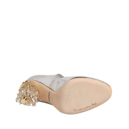 Dolce & Gabbana Silver Chandelier Sculpted Heel Mary Jane Pump Shoes