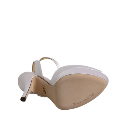 Dolce & Gabbana White Satin Platform Heels Sandals Shoes