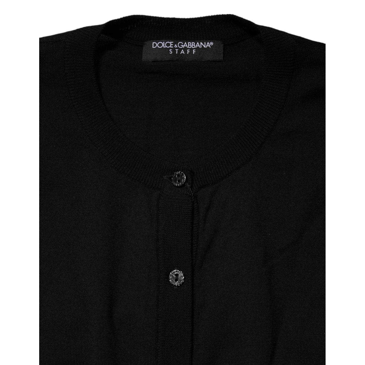 Dolce & Gabbana Black Wool Knit Round Neck Cardigan Sweater