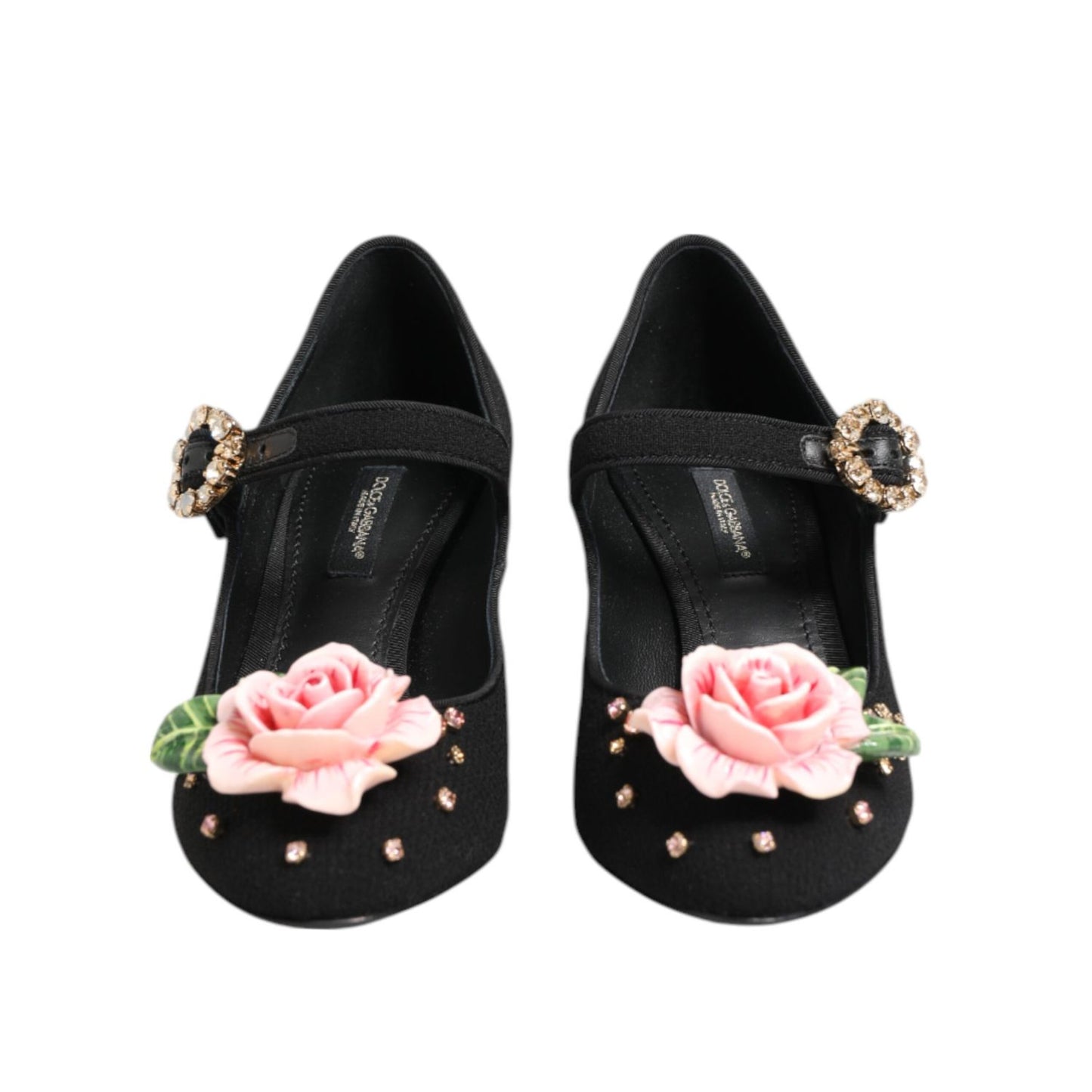 Dolce & Gabbana Black Flower Crystal Embellished Mary Jane Shoes