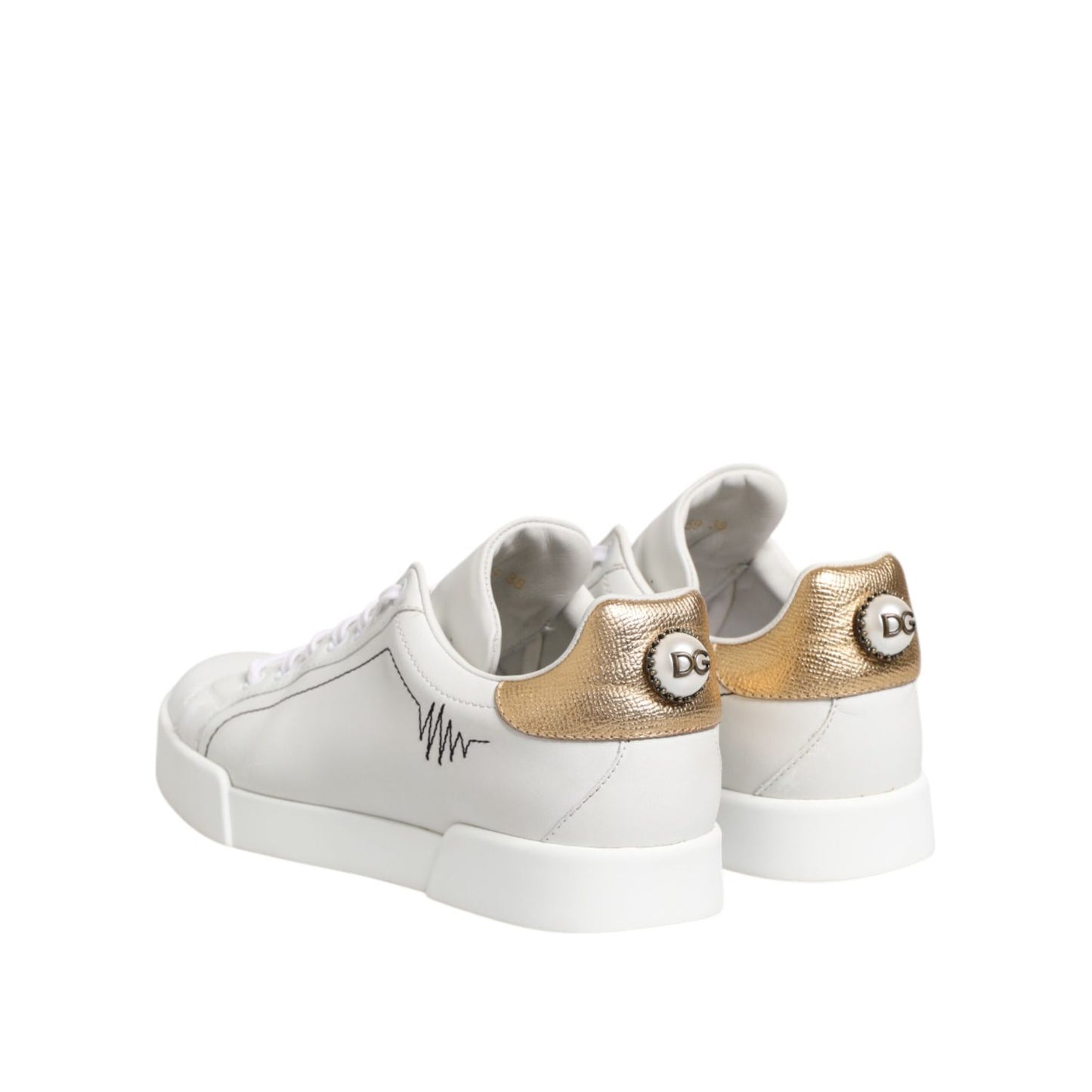 Dolce & Gabbana White Gold Leather Low Top Sneakers Shoes
