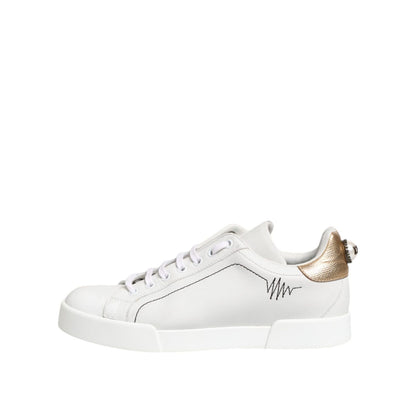 Dolce & Gabbana White Gold Leather Low Top Sneakers Shoes
