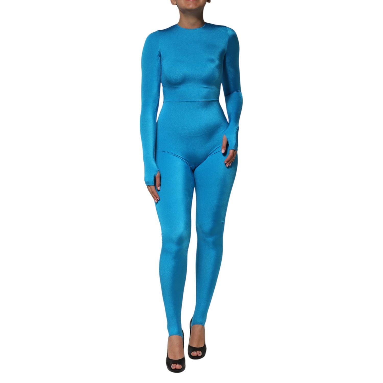 Dolce & Gabbana Blue Nylon Crew Neck Bodycon Jumpsuit Dress