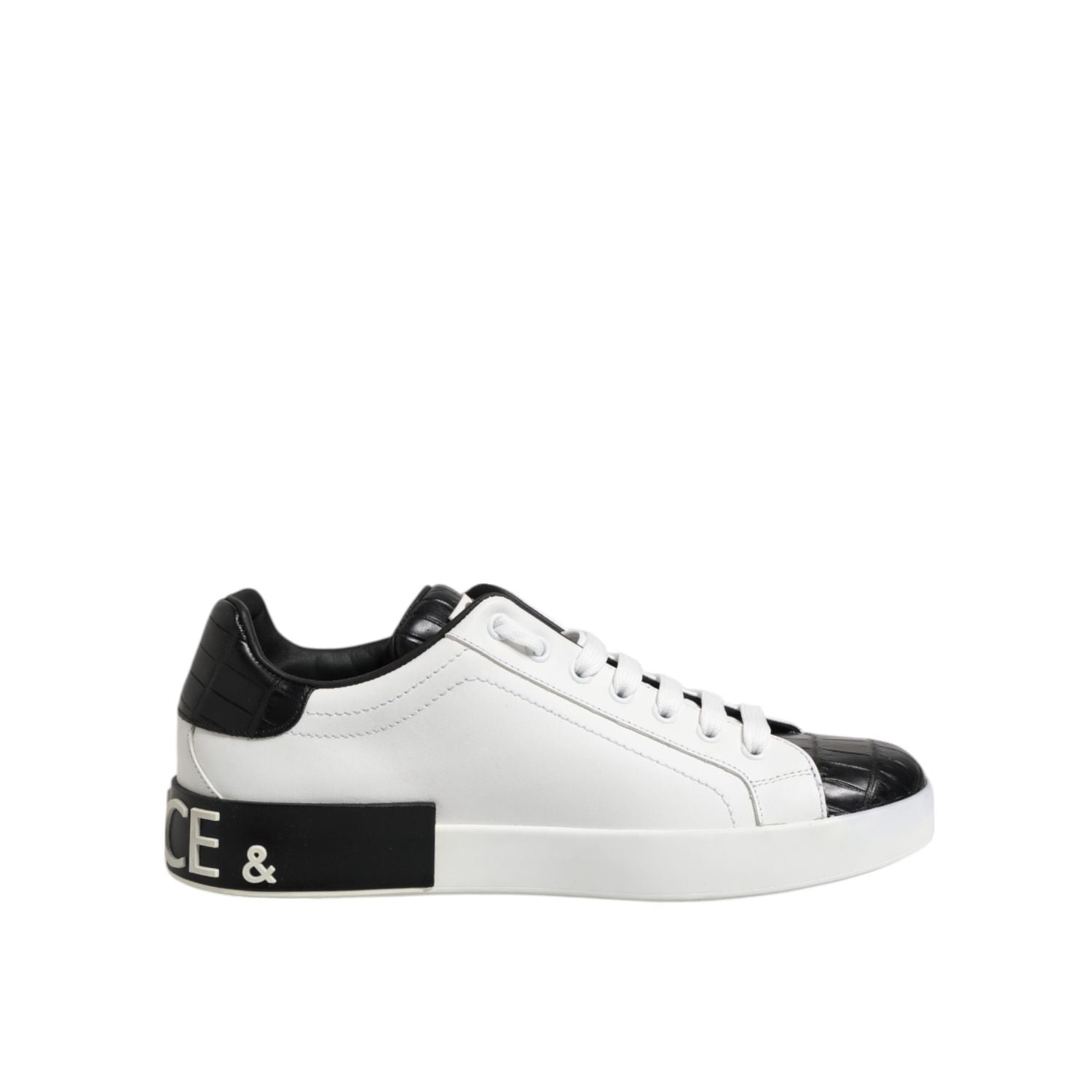 Dolce & Gabbana White Black Leather Portofino Sneaker Shoes