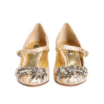 Dolce & Gabbana Gold Jacquard Crystal Mary Janes Pumps Shoes