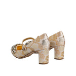 Dolce & Gabbana Gold Jacquard Crystal Mary Janes Pumps Shoes