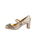 Dolce & Gabbana Gold Jacquard Crystal Mary Janes Pumps Shoes