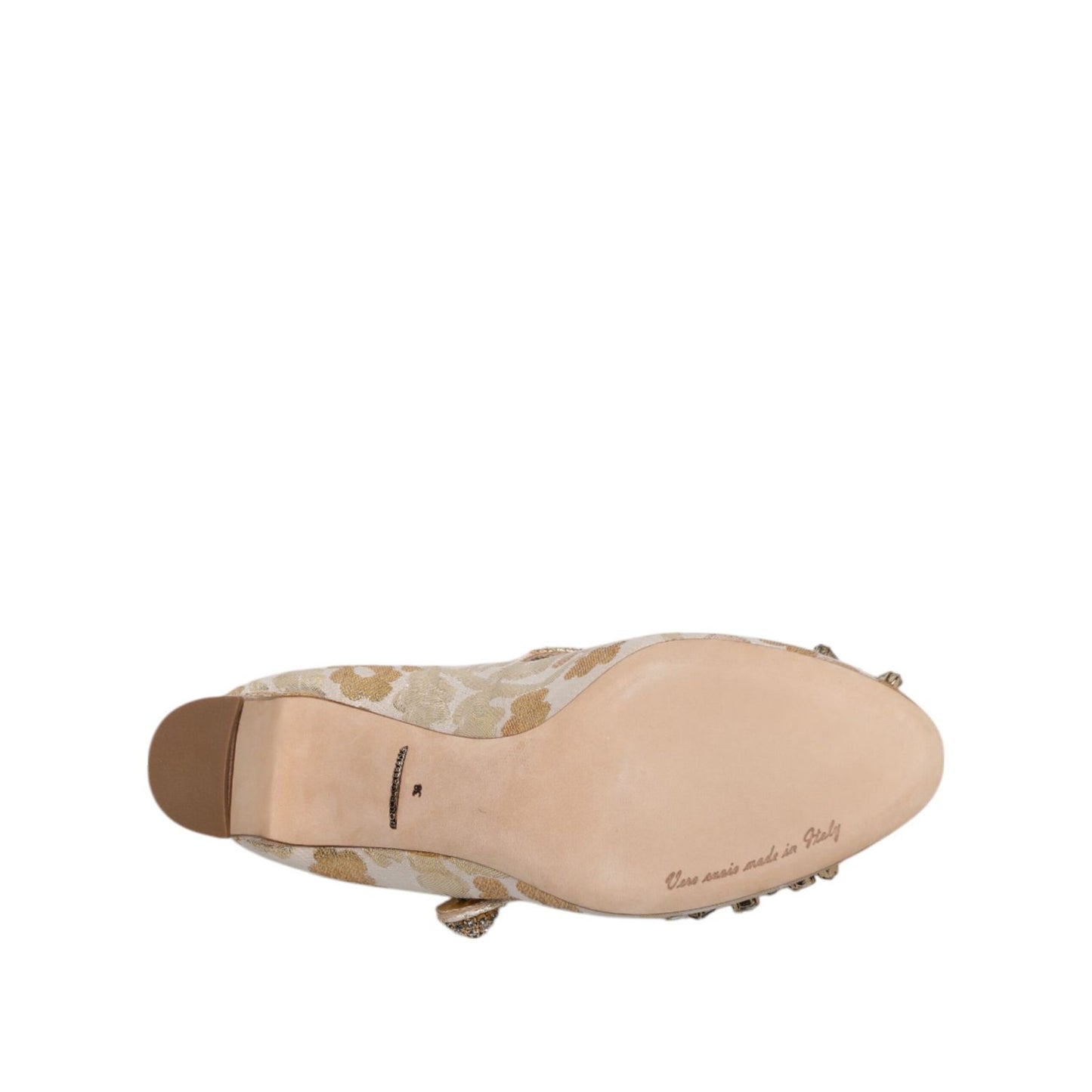 Dolce & Gabbana Gold Jacquard Crystal Mary Janes Pumps Shoes