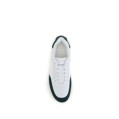 Top view of Saint Laurent White Calf Leather Bos Taurus Low Top Sneakers with suede panel and logo detailing.