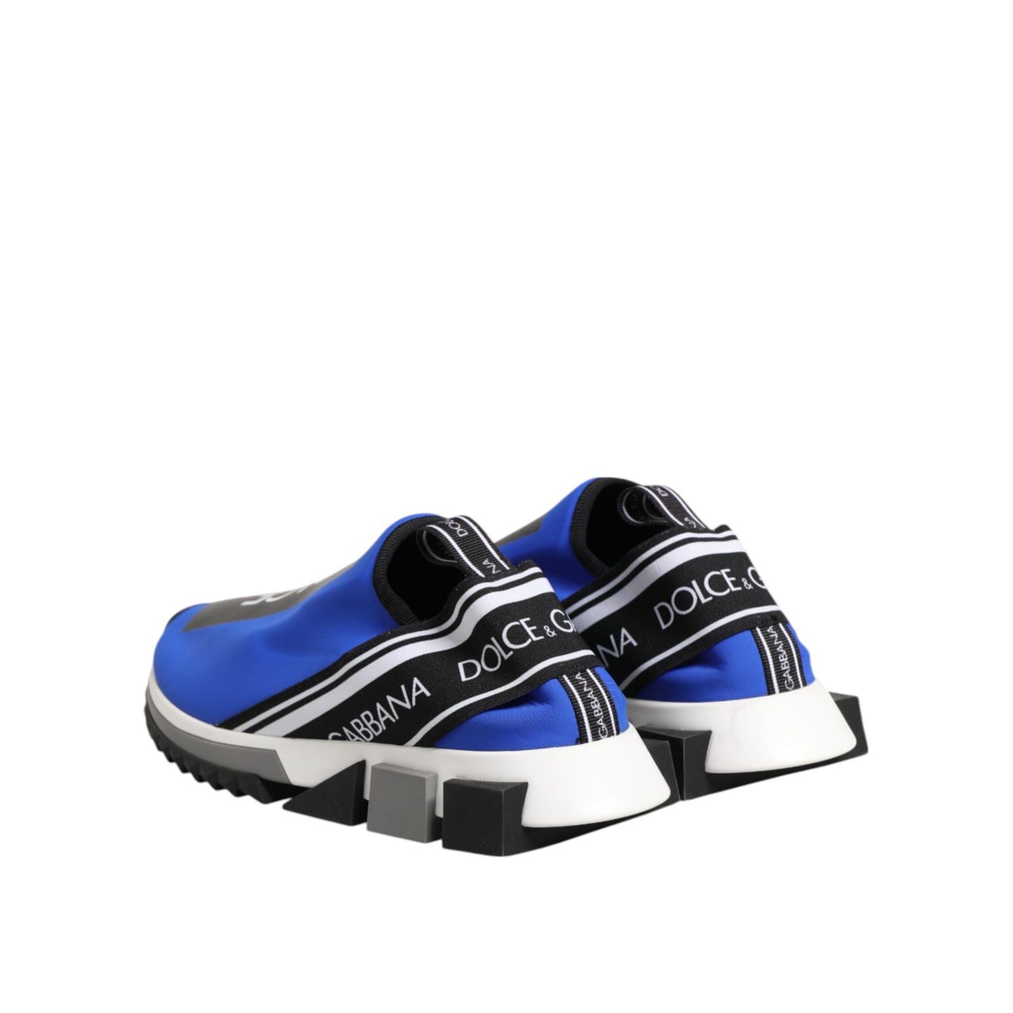 Dolce & Gabbana Blue Logo Low Top Sorrento Sneakers Shoes, high craftsmanship, blue and black color with logo details, rear view.
